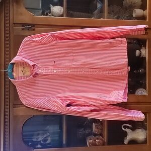 mens pink white striped button up mens dress shirt Hollister